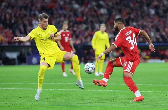 September 10, 2026, GER, Soccer, Men s, UEFA Champions League, Group Stage, 2026–2027 Season, Matchday 1, FC Bayern Munich vs. FK Bodø Glimt – Odin Bjortuft of FK Bodø Glimt 04 in a tackle against Ismael Saibari – FC Bayern Munich 3–4 – Munich, Allianz Arena – Bayern, Germany Copyright: xNordphoto Schneiderx