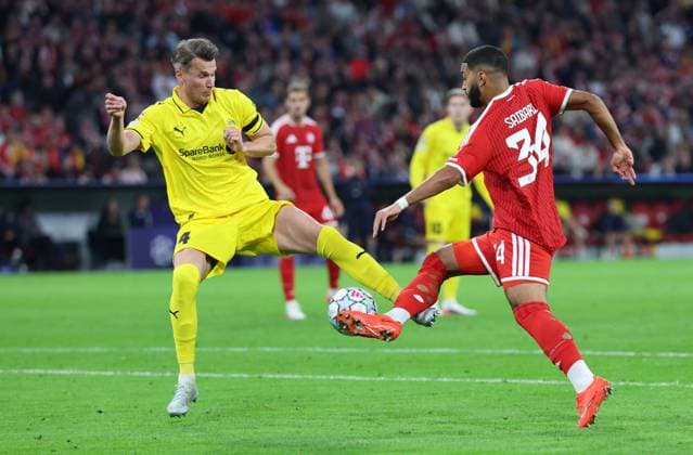 September 10, 2026, GER, Soccer, Men s, UEFA Champions League, Group Stage, 2026–2027 Season, Matchday 1, FC Bayern Munich vs. FK Bodø Glimt – Odin Bjortuft of FK Bodø Glimt 04 in a tackle against Ismael Saibari – FC Bayern Munich 3–4 – Munich, Allianz Arena – Bayern, Germany Copyright: xNordphoto Schneiderx