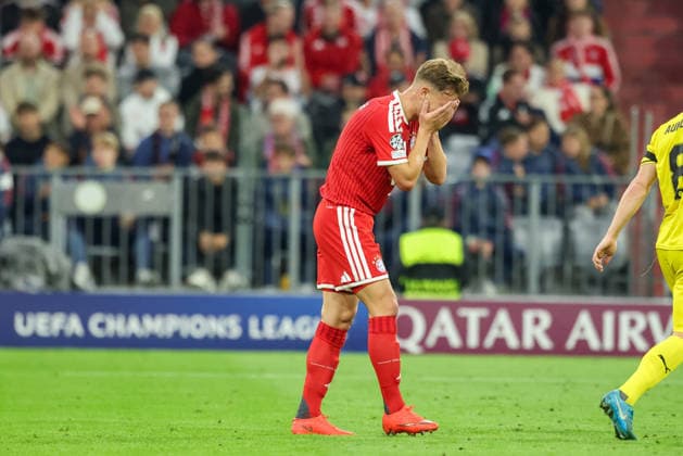 Joshua Kimmich, FC Bayern Munich, 06, looking frustrated, hands covering his face, emotions, gestures, GER, FC Bayern Munich vs. FK Bodo Glimt, soccer, UEFA Champions League, group stage, Matchday 1, 2026–2027 season, September 10, 2026, GER, FC Bayern Munich vs. FK Bodo Glimt, soccer, UEFA Champions League, group stage, Matchday 1, 2026–2027 season, September 10, 2026, Munich Copyright: xEibner-Pressefoto JennixMaulx EP_JML
