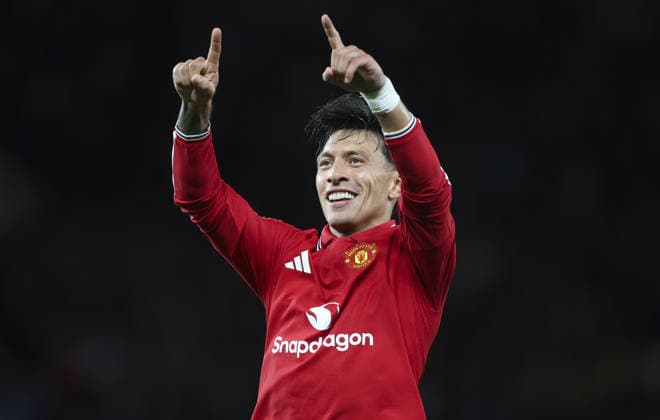Manchester United, ManU v Sabah, UEFA Champions League, League Stage 10.09.26 Manchester United v Sabah, UEFA Champions League, League Stage Bradley Ormesher The Times Lisandro Martinez of Manchester United celebrates scoring his teams 4th goal  Copyright: xBradleyxOrmesherx NINTCHDBPICT001107213193