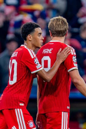 UEFA Champions League, Matchday 1, FC Bayern Munich vs. Bodo Glimt on September 10, 2026. Goal to make it 2–0 by Harry Kane, Jamal Musiala, Dayot Upamecano, and Jonathan Tah Copyright: xBahhoxKarax