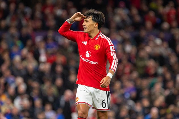 Lisandro Martinez seen celebrating after goal during UEFA Champions League 2026 2027 league phase game between teams of Manchester United, ManU and Sabah FC (Ernest Kolodziej Ball Raw Images) Manchester Old Trafford England Copyright: xErnestxKolodziejx ernestkolodziej_manchester_sabah_2627_OL_2918