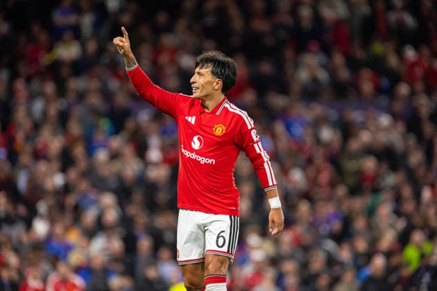 Lisandro Martinez seen celebrating after goal during UEFA Champions League 2026 2027 league phase game between teams of Manchester United, ManU and Sabah FC (Ernest Kolodziej Ball Raw Images) Manchester Old Trafford England Copyright: xErnestxKolodziejx ernestkolodziej_manchester_sabah_2627_OL_2928