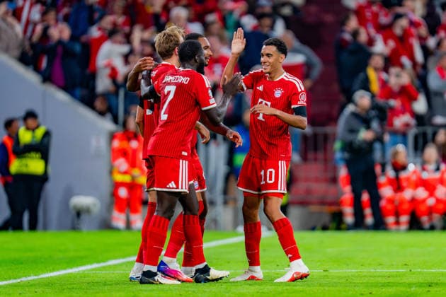 UEFA Champions League, Matchday 1, FC Bayern Munich vs. Bodo Glimt on September 10, 2026. Goal to make it 2–0 by Harry Kane, Jamal Musiala, Dayot Upamecano, and Jonathan Tah Copyright: xBahhoxKarax