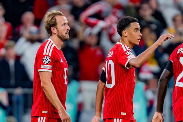 UEFA Champions League, Matchday 1, FC Bayern Munich vs. Bodo Glimt on September 10, 2026. Goal to make it 2–0 by Harry Kane, Jamal Musiala, Dayot Upamecano, and Jonathan Tah Copyright: xBahhoxKarax