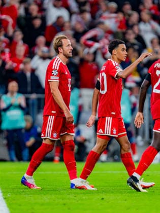UEFA Champions League, Matchday 1, FC Bayern Munich vs. Bodo Glimt on September 10, 2026. Goal to make it 2–0 by Harry Kane, Jamal Musiala, Dayot Upamecano, and Jonathan Tah Copyright: xBahhoxKarax