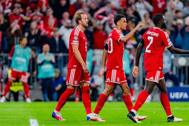 UEFA Champions League, Matchday 1, FC Bayern Munich vs. Bodo Glimt on September 10, 2026. Goal to make it 2–0 by Harry Kane, Jamal Musiala, Dayot Upamecano, and Jonathan Tah Copyright: xBahhoxKarax
