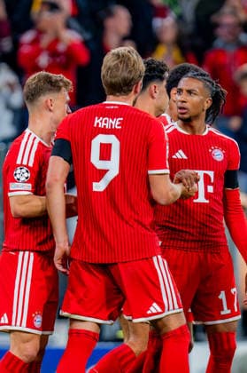 UEFA Champions League, Matchday 1, FC Bayern Munich vs. Bodo Glimt on September 10, 2026. Goal to make it 2–0 by Harry Kane, Jamal Musiala, Dayot Upamecano, and Jonathan Tah Copyright: xBahhoxKarax