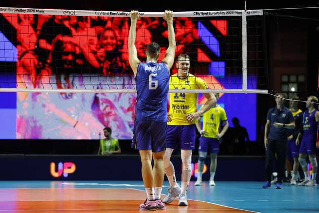 IPA88370071 - Simone Giannelli 6 of Team Italy reacts during the opening match of the CEV Enel EuroVolley 2026 between Italy and Sweden at Piazza del Plebiscito on September 10, 2026, in Naples, Italy.  Copyright: xRichardxMorgano IPAxSportx xx IPA88370071