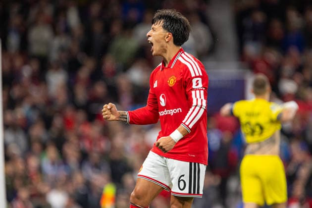 Lisandro Martinez seen celebrating after goal during UEFA Champions League 2026 2027 league phase game between teams of Manchester United, ManU and Sabah FC (Ernest Kolodziej Ball Raw Images) Manchester Old Trafford England Copyright: xErnestxKolodziejx ernestkolodziej_manchester_sabah_2627_OL_2955