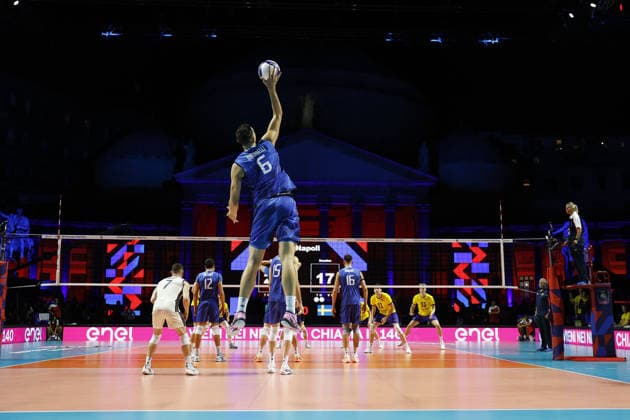 IPA88370072 - Simone Giannelli, 6 of Team Italy, in action during the opening match of the CEV Enel EuroVolley 2026 between Italy and Sweden at Piazza del Plebiscito on September 10, 2026, in Naples, Italy.  Copyright: xRichardxMorgano IPAxSportx xx IPA88370072