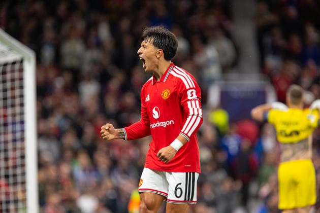Lisandro Martinez seen celebrating after goal during UEFA Champions League 2026 2027 league phase game between teams of Manchester United, ManU and Sabah FC (Ernest Kolodziej Ball Raw Images) Manchester Old Trafford England Copyright: xErnestxKolodziejx ernestkolodziej_manchester_sabah_2627_OL_2960