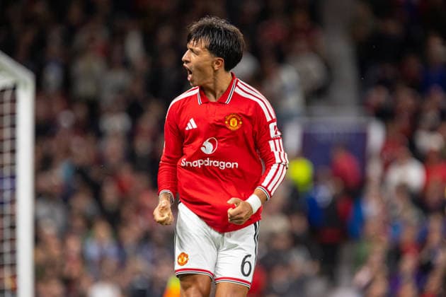Lisandro Martinez seen celebrating after goal during UEFA Champions League 2026 2027 league phase game between teams of Manchester United, ManU and Sabah FC (Ernest Kolodziej Ball Raw Images) Manchester Old Trafford England Copyright: xErnestxKolodziejx ernestkolodziej_manchester_sabah_2627_OL_2975