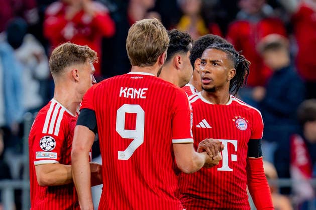 UEFA Champions League, Matchday 1, FC Bayern Munich vs. Bodo Glimt on September 10, 2026. Goal to make it 2–0 by Harry Kane, Jamal Musiala, Dayot Upamecano, and Jonathan Tah Copyright: xBahhoxKarax