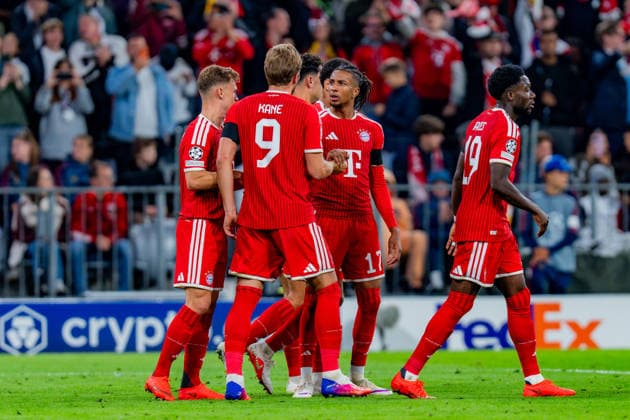 UEFA Champions League, Matchday 1, FC Bayern Munich vs. Bodo Glimt on September 10, 2026. Goal to make it 2–0 by Harry Kane, Jamal Musiala, Dayot Upamecano, and Jonathan Tah Copyright: xBahhoxKarax