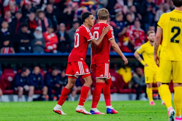 UEFA Champions League, Matchday 1, FC Bayern Munich vs. Bodo Glimt on September 10, 2026. Goal to make it 2–0 by Harry Kane, Jamal Musiala, Dayot Upamecano, and Jonathan Tah Copyright: xBahhoxKarax