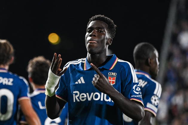Como™s Assane Diao celebrating after a goal during the UEFA Champions League stage match Phase MD1 between Calcio Como and RB Leipzig at the Giuseppe Sinigaglia stadium in Como, north Italy -September 10, 2026 - Soccer.  Copyright: xTizianoxBallabio LaPressex