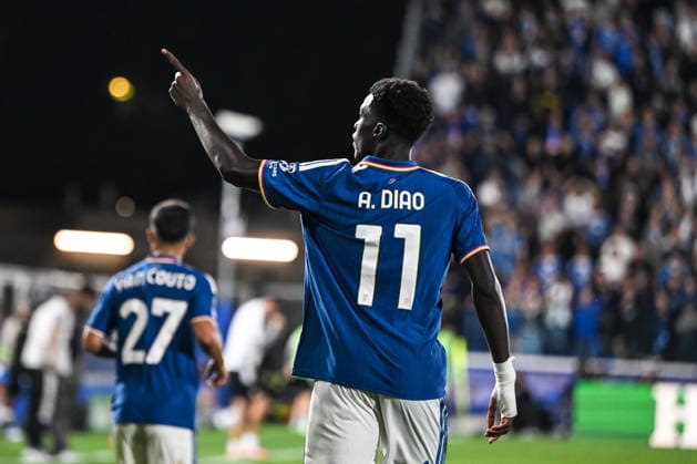 Como™s Assane Diao celebrating after a goal during the UEFA Champions League stage match Phase MD1 between Calcio Como and RB Leipzig at the Giuseppe Sinigaglia stadium in Como, north Italy -September 10, 2026 - Soccer.  Copyright: xTizianoxBallabio LaPressex