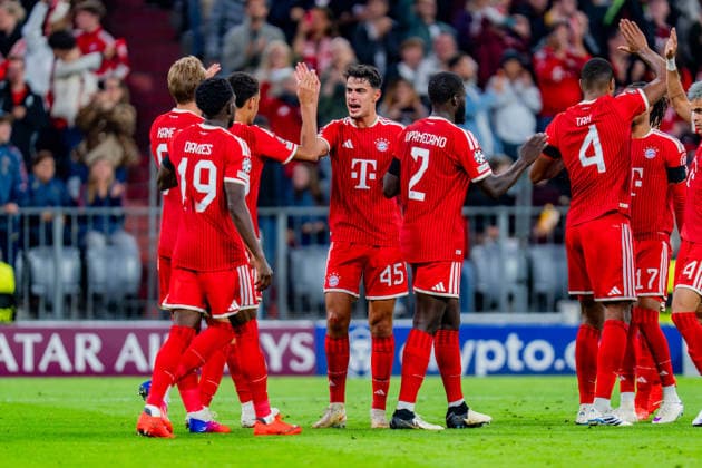 UEFA Champions League, Matchday 1, FC Bayern Munich vs. Bodo Glimt on September 10, 2026. Goal to make it 2–0 by Harry Kane, Jamal Musiala, Dayot Upamecano, Jonathan Tah, Alphonso Davies, and Aleksandar Pavlovic Copyright: xBahhoxKarax