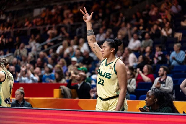 Zitina Aokuso (Australia), 22, celebrates; GER, Australia vs. Spain, Basketball, 2026 FIBA Women s World Cup, Quarterfinals, September 10, 2026, GER, Australia vs. Spain, Basketball, 2026 FIBA Women’s World Cup, Quarterfinals, September 10, 2026, Berlin Copyright: xEibner-Pressefoto MaxxVincenx EP_MVN