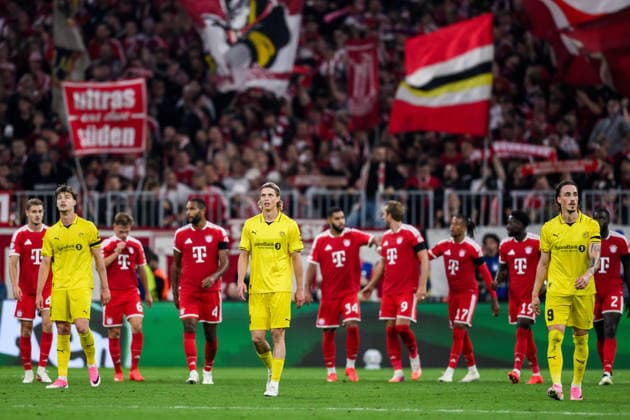 September 10, 2026: Ulrik Saltnes and Andreas Helmersen of Bodo Glimt look dejected after a 3–0 loss during the UEFA Champions League soccer match between Bayern Munich and Bodo Glimt on September 10, 2026 in Munich. Photo by Marius Simensen, BILDBYRAN COP 238 MM0073 bbeng football soccer UEFA Champions League Bodo Glimt Bayern Munich dejected  Copyright: MARIUSxSIMENSEN BB260910BB894