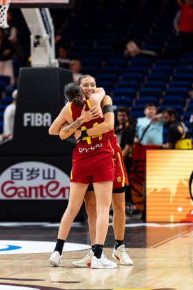 Helena Pueyo (Spain), 09, and Iyana Martin (Spain), 44, celebrate after the game ends, GER, Australia vs. Spain, Basketball, FIBA Women’s World Cup 2026, Quarterfinals, September 10, 2026, GER, Australia vs. Spain, Basketball, FIBA Women’s World Cup 2026, Quarterfinals, September 10, 2026, Berlin Copyright: xEibner-Pressefoto MaxxVincenx EP_MVN