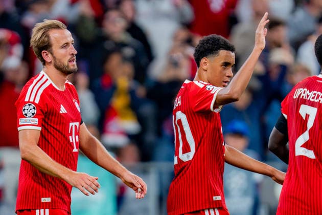 UEFA Champions League, Matchday 1, FC Bayern Munich vs. Bodo Glimt on September 10, 2026. Goal to make it 2–0 by Harry Kane, Jamal Musiala, Dayot Upamecano, and Jonathan Tah Copyright: xBahhoxKarax