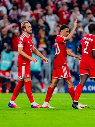 UEFA Champions League, Matchday 1, FC Bayern Munich vs. Bodo Glimt on September 10, 2026. Goal to make it 2–0 by Harry Kane, Jamal Musiala, Dayot Upamecano, and Jonathan Tah Copyright: xBahhoxKarax