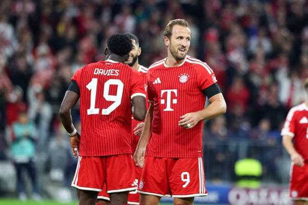 Celebration after Alphonso Davies’s 3-0 goal for FC Bayern Munich, 19; Harry Kane of FC Bayern Munich, 09, joins in the celebration, GER, FC Bayern Munich vs. FK Bodo Glimt, Soccer, UEFA Champions League, Group Stage, Matchday 1, 2026–2027 Season, September 10, 2026, GER, FC Bayern Munich vs. FK Bodo Glimt, Soccer, UEFA Champions League, Group Stage, Matchday 1, 2026–2027 Season, September 10, 2026, Munich Copyright: xEibner-Pressefoto JennixMaulx EP_JML