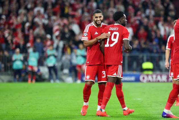 Celebration following Alphonso Davies goal to make it 3–0 for FC Bayern Munich, 19; Ismael Saibari of FC Bayern Munich, 34, joins in the celebration, GER, FC Bayern Munich vs. FK Bodo Glimt, Soccer, UEFA Champions League, Group Stage, Matchday 1, 2026–2027 season, September 10, 2026, GER, FC Bayern Munich vs. FK Bodo Glimt, Soccer, UEFA Champions League, Group Stage, Matchday 1, 2026–2027 Season, September 10, 2026, Munich Copyright: xEibner-Pressefoto JennixMaulx EP_JML