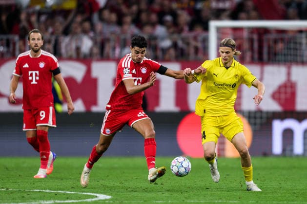 September 10, 2026: Aleksandar Pavlovic of Bayern Munich and Ulrik Saltnes of Bodo Glimt during the UEFA Champions League soccer match between Bayern Munich and Bodo Glimt on September 10, 2026 in Munich. Photo by Marius Simensen, BILDBYRAN COP 238 MM0073 bbeng football soccer UEFA Champions League Bodo Glimt Bayern Munich  Copyright: MARIUSxSIMENSEN BB260910BB912
