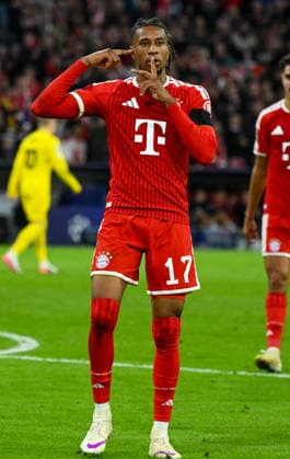 September 10, 2026, xemx, Soccer, UEFA Champions League, FC Bayern Munich vs. FK Bodø Glimt, Michael Olise, FC Bayern Munich, cheering, goal celebration, celebrating the goal, celebrating the 4-0 goal in Munich