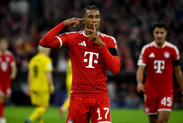 September 10, 2026, xemx, Soccer, UEFA Champions League, FC Bayern Munich vs. FK Bodø Glimt, Michael Olise, FC Bayern Munich, cheering, goal celebration, celebrating the goal, celebrating the 4-0 goal in Munich