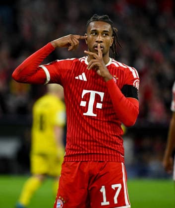 September 10, 2026, xemx, Soccer, UEFA Champions League, FC Bayern Munich vs. FK Bodø Glimt, Michael Olise, FC Bayern Munich, cheering, goal celebration, celebrating the goal, celebrating the 4-0 goal in Munich