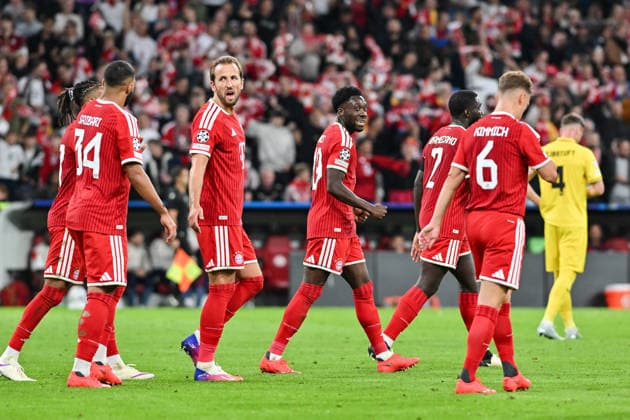 MUNICH, GERMANY; 10. SEPTEMBER: Bayern Munich celebrating the goal to 3-0 by Alphonso DAVIES (FC Bayern Munich 19) Tor Torschuetze Freude Happy during the Champions League Match between FC Bayern Muenchen vs. FK Bodo Glimt at Matchday 1 at Allianz Arena Copyright: xBEAUTIFULxSPORTS Goldbergx