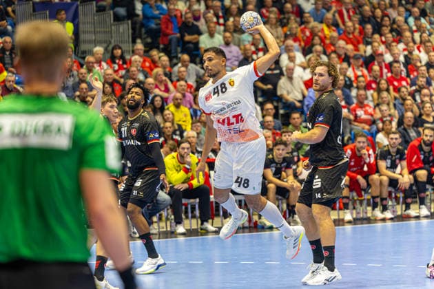 KASSEL, GERMANY - SEPTEMBER 10: Mohab Abdelhak (HC Vardar 1961, 48) with ball during the EHF Champions League, match between MT Melsungen vs. HC Vardar 1961 at Rothenbach-Halle on September 10, 2026 in Kassel, Germany. Hessen Germany Copyright: xBEAUTIFULxSPORTS Freudensteinx