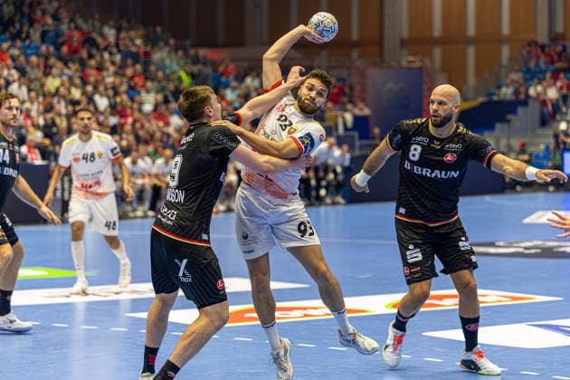KASSEL, GERMANY - SEPTEMBER 10: Matteo Fadhuile (HC Vardar 1961, 93) with ball during the EHF Champions League, match between MT Melsungen vs. HC Vardar 1961 at Rothenbach-Halle on September 10, 2026 in Kassel, Germany. Hessen Germany Copyright: xBEAUTIFULxSPORTS Freudensteinx
