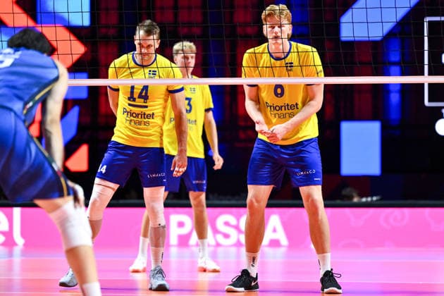 September 10, 2026: Jacob Link and Jacob Ekman of Sweden during the CEV EuroVolley 2026 group stage volleyball match between Italy and Sweden on September 10, 2026 in Naples. Photo by Domenico Cippitelli, BILDBYRAN COP 18 XY0128 volleyball volleyball volleyball European Championships Italy Sweden CEV EuroVolley 2026 Italy Sweden bbeng European Championships  Copyright: DomenicoxCippitelli BB260910BB945