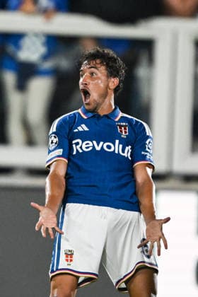 Como™s Luis Milla react during the UEFA Champions League stage match Phase MD1 between Calcio Como and RB Leipzig at the Giuseppe Sinigaglia stadium in Como, north Italy -September 10, 2026 - Soccer.  Copyright: xTizianoxBallabio LaPressex