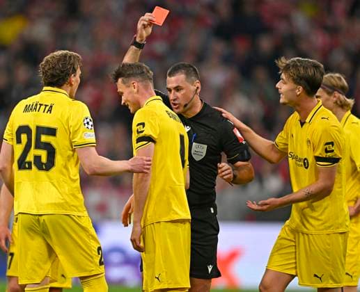September 10, 2026, Soccer: UEFA Champions League 2026–2027, Matchday 1, FC Bayern Munich vs. FK Bodo Glimt, at the Allianz Arena in Munich, red card for Odin Björtuft (Bjortuft), FK Bodo Glimt