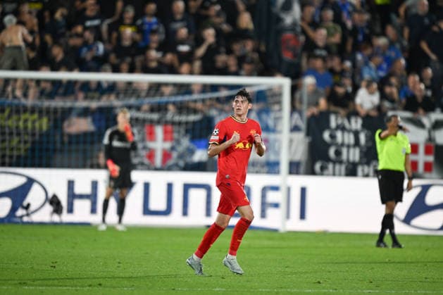 RB Leipzig™s Andrija Maksimovic celebrating after a goal during the UEFA Champions League stage match Phase MD1 between Calcio Como and RB Leipzig at the Giuseppe Sinigaglia stadium in Como, north Italy -September 10, 2026 - Soccer.  Copyright: xTizianoxBallabio LaPressex