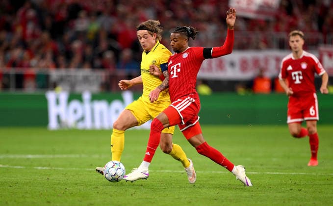 SOCCER CHAMPIONS LEAGUE 2026–2027 SEASON Preliminary Round, Matchday 1, September 10, 2026: FC Bayern Munich vs. FK Bodø Glimt; Patrick Berg (left), FK Bodø Glimt, vs. Michael Olise (right), FC Bayern Munich
