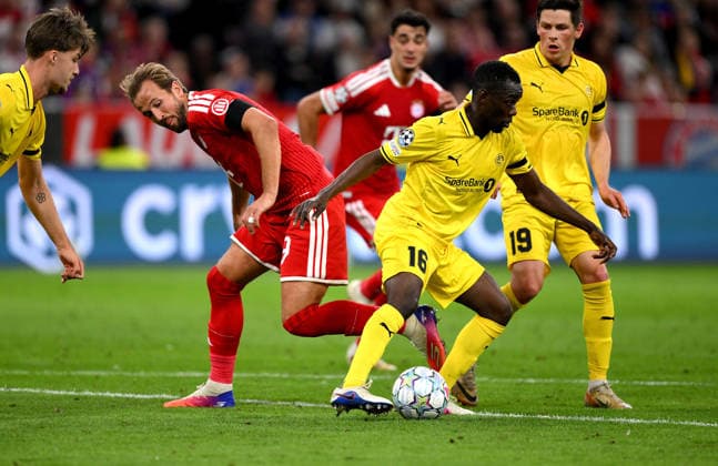 SOCCER CHAMPIONS LEAGUE 2026–2027 SEASON Preliminary Round, Matchday 1, September 10, 2026 FC Bayern Munich vs. FK Bodø Glimt Harry Kane (left), FC Bayern Munich vs. Joshua Kitolano (right), FK Bodø Glimt