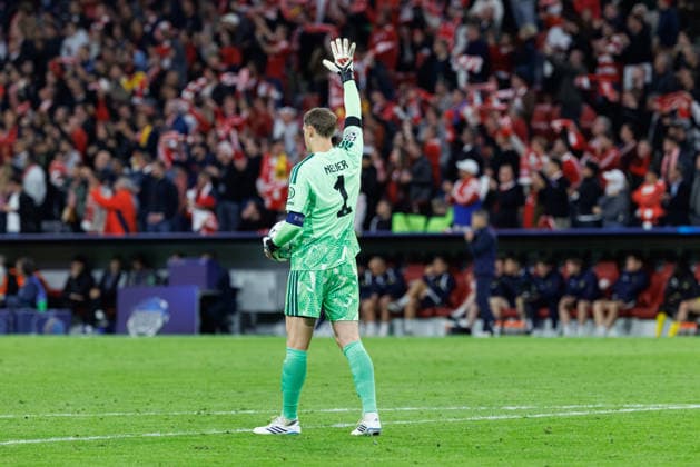 Manuel Neuer 1, FC Bayern Munich scores the 5-0 goal in the match between FC Bayern Munich and FK Bodo Glimt, Soccer, Men s, UEFA Champions League, 2026–2027, Matchday 1 on September 10, 2026, in Munich, Allianz Arena, Bavaria, Germany
