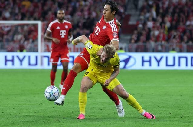 September 10, 2026, GER, Soccer, Men s, UEFA Champions League, Group Stage, 2026–2027 Season, Matchday 1, FC Bayern Munich vs. FK Bodo Glimt Hiroki Ito FC Bayern Munich 21 Ole Didrik Blomberg FK Bodo Glimt 11 Munich Allianz Arena Bayern Germany Copyright: xNordphoto Schneiderx
