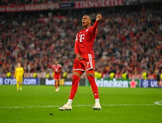 September 10, 2026, Soccer, UEFA Champions League 2026–2027, Matchday 1, FC Bayern Munich vs. FK Bodo Glimt, at the Allianz Arena in Munich; Michael Olise of FC Bayern Munich celebrates