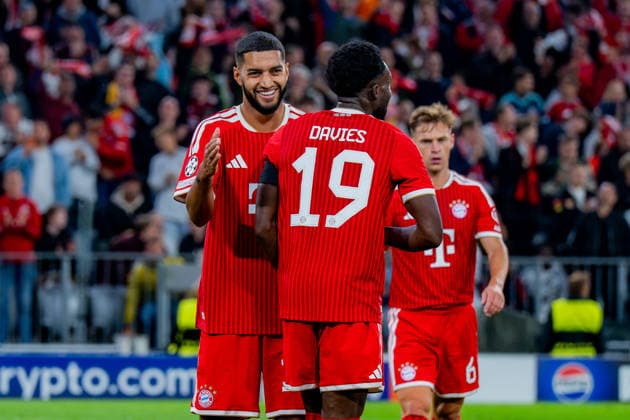 UEFA Champions League, Matchday 1, FC Bayern Munich vs. Bodo Glimt on September 10, 2026. Alphonso Davies scores the 3-0 goal; here with Alphonso Davies and Harry Kane Copyright: xBahhoxKarax