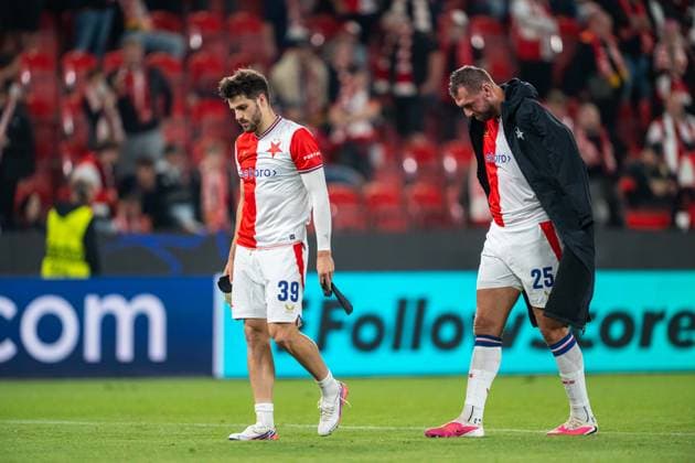 Disappointed David Jurasek and Tomas Chory during UEFA Champions league match, SK Slavia Praha - RC Lens , 10 september 2026, Fortuna Arena, Praha, Czech republic Copyright: xMICHALxFAJT,ZOSPORTU.SKx MAJ_4375