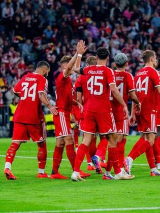 UEFA Champions League, Matchday 1, FC Bayern Munich vs. Bodo Glimt on September 10, 2026. Goal to make it 3–0 by Alphonso Davies. Pictured here are Alphonso Davies, Harry Kane, Joshua Kimmich, Saibari, Aleksandar Pavlovic, Josip Stanisic, and Luis Diaz. Copyright: xBahhoxKarax