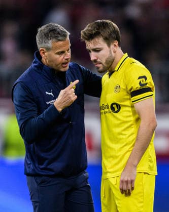 September 10, 2026: Head coach Kjetil Knutsen and Fredrik Bjorkan of Bodo Glimt after the UEFA Champions League soccer match between Bayern Munich and Bodo Glimt on September 10, 2026 in Munich. Photo by Marius Simensen, BILDBYRAN COP 238 MM0073 bbeng football soccer UEFA Champions League Bodo Glimt Bayern Munich  Copyright: MARIUSxSIMENSEN BB260910BB997